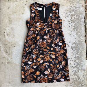 Tibi silk brown black floral sheath dress v-neck 2